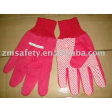 Red color Pvc dots cotton garden glove